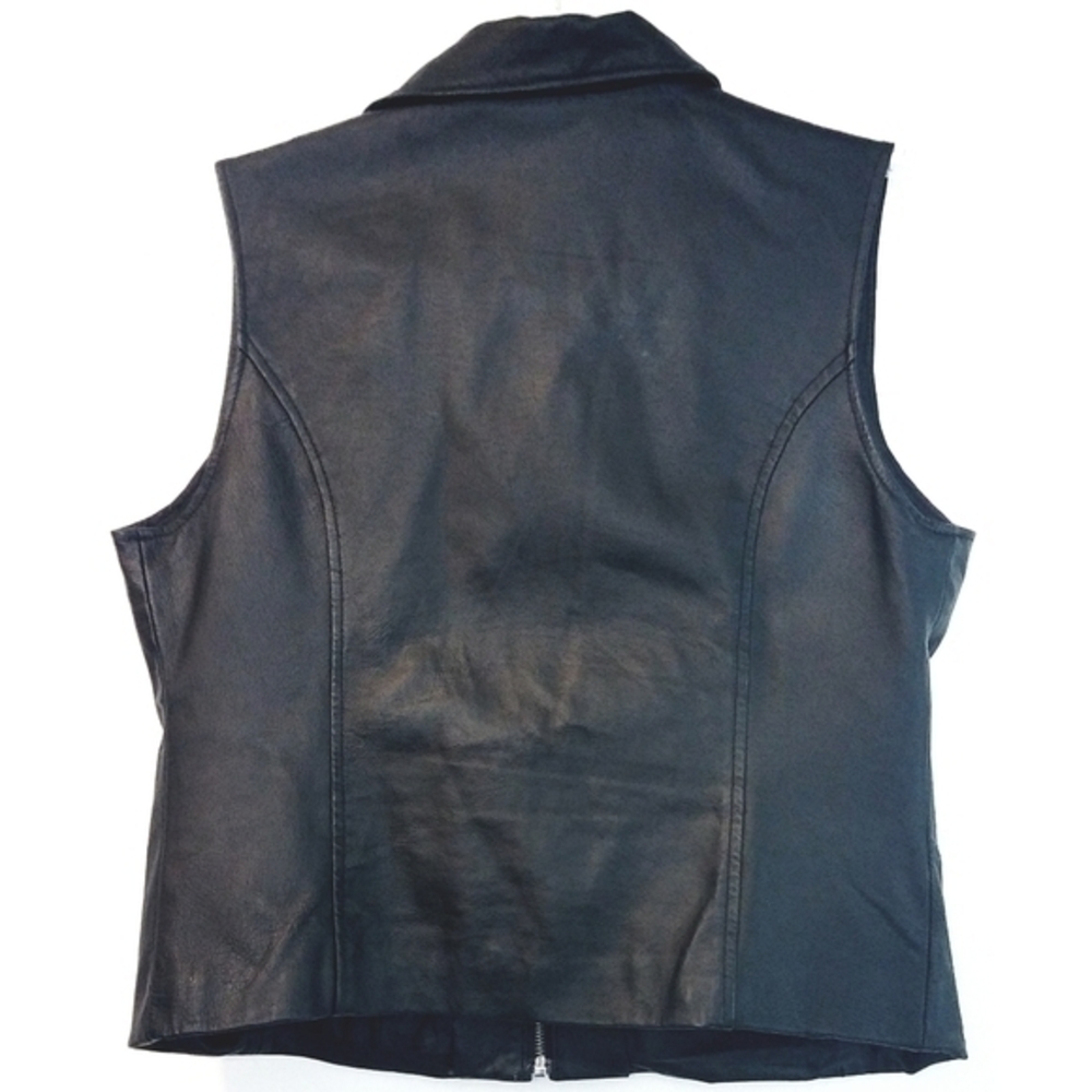 Black Zip Front Vintage Leather Biker Vest Women’s Size L Sleeveless Moto Jacket - Picture 2 of 10